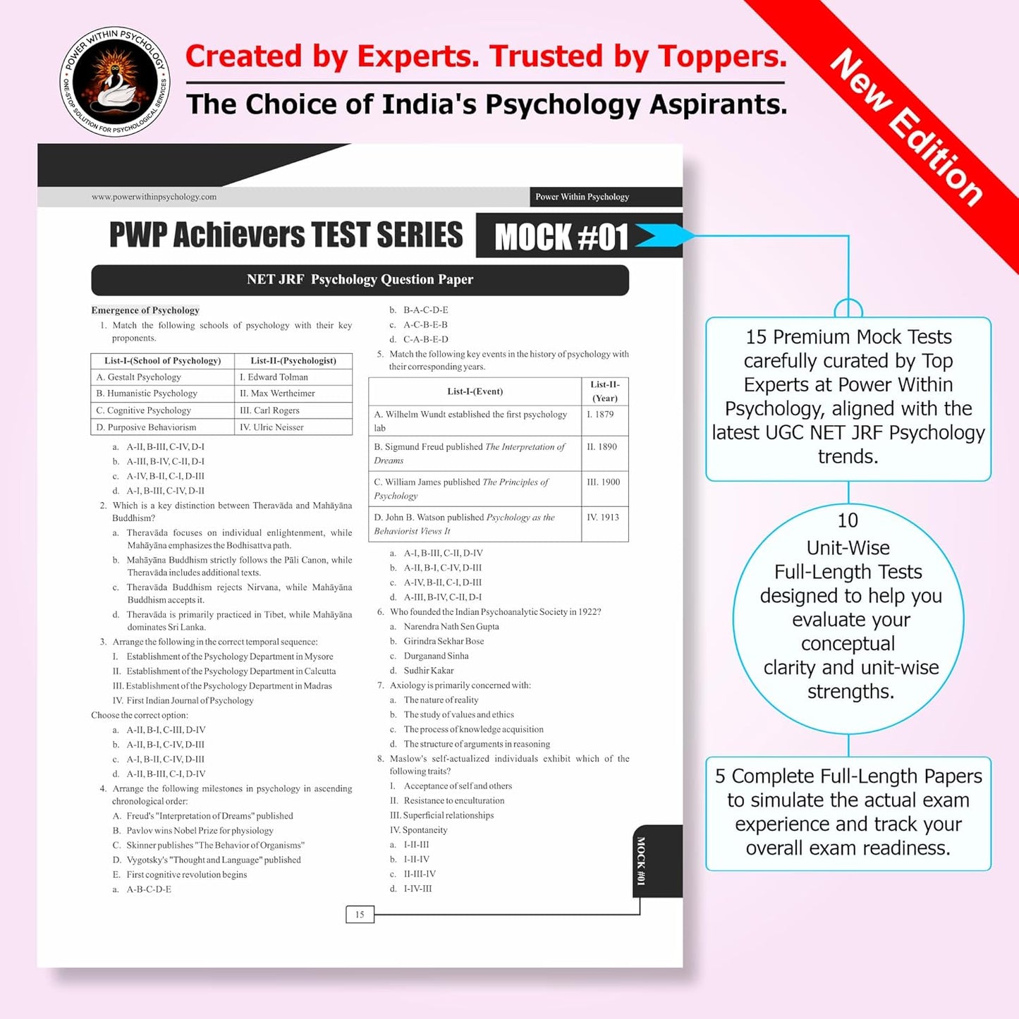 PWP NTA UGC NET JRF Paper 2 Psychology Achievers Question Bank Book | 15 Mock Test Series