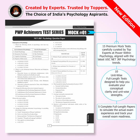 PWP NTA UGC NET JRF Paper 2 Psychology Achievers Question Bank Book | 15 Mock Test Series