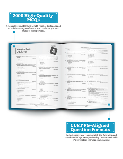 CUET PG Psychology 2026 Previous Year Question Bank Book | 2000 Topicwise MCQs (2020–2025) | 26 Mock Tests with CBT Mode | Pragati Series